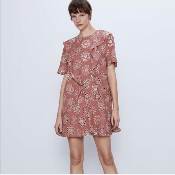 ZARA Terracotta Dandelion Floral Embroidery Dress - Picture 3 of 6